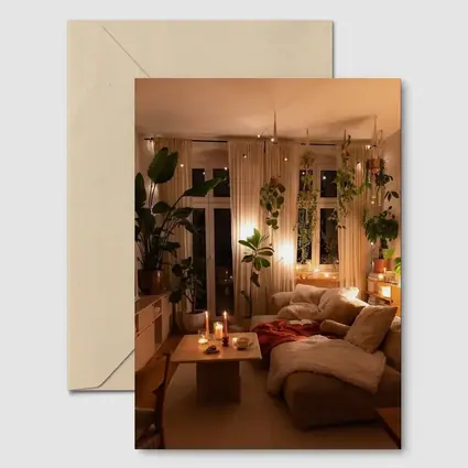 Cozy Boho Living Room Warm Candlelight Plants