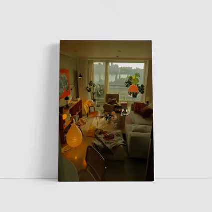 Retro Living Room Warm Evening City View
