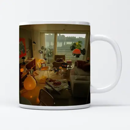 Retro Living Room Warm Evening City View
