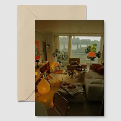 Retro Living Room Warm Evening City View
