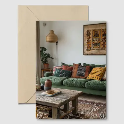 Boho Living Room Green Sofa Tribal Art