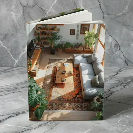 Boho Living Room With Plants Aerial View