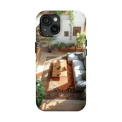 Boho Living Room With Plants Aerial View