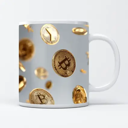 Gold Bitcoin Coins Falling White Background