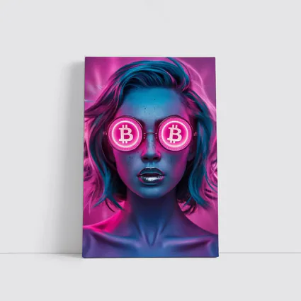 Neon Bitcoin Woman Pink Cyberpunk Portrait