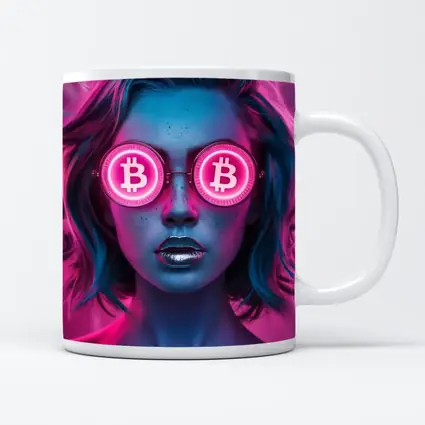Neon Bitcoin Woman Pink Cyberpunk Portrait