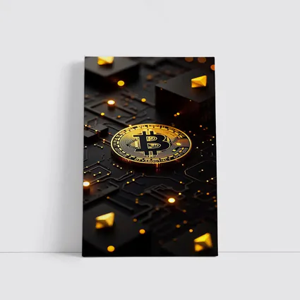 Bitcoin Gold Coin Dark Circuit Board