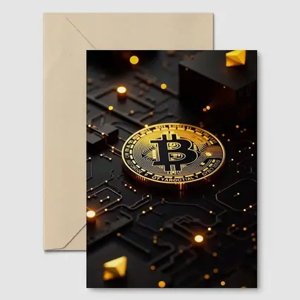 Bitcoin Gold Coin Dark Circuit Board