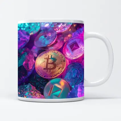 Bitcoin Ethereum Crypto Coins Neon Rocks