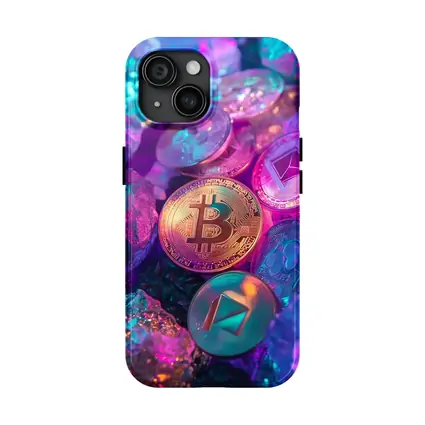 Bitcoin Ethereum Crypto Coins Neon Rocks