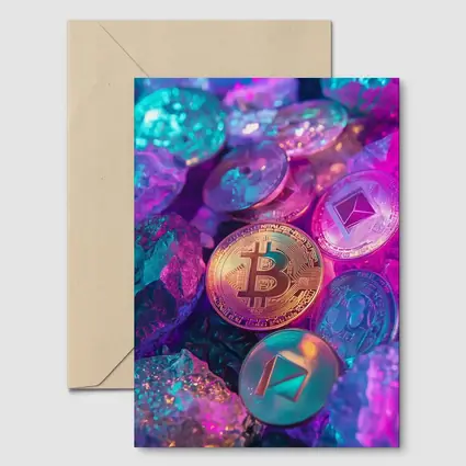 Bitcoin Ethereum Crypto Coins Neon Rocks