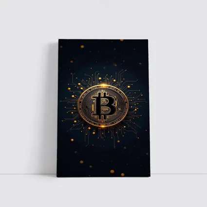 Bitcoin Gold Coin Circuit Board Dark Background