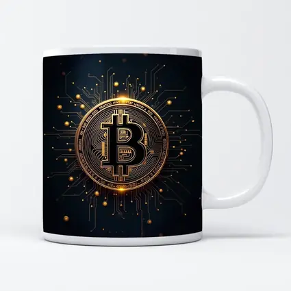 Bitcoin Gold Coin Circuit Board Dark Background