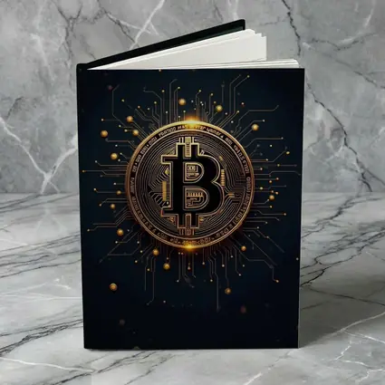 Bitcoin Gold Coin Circuit Board Dark Background