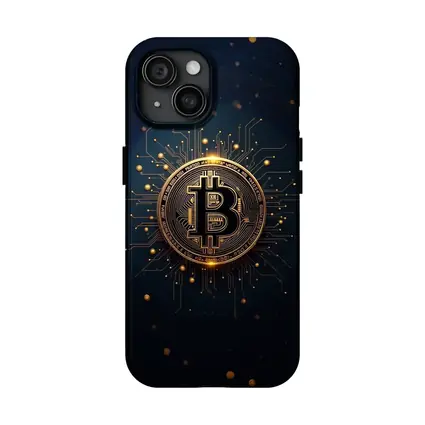 Bitcoin Gold Coin Circuit Board Dark Background