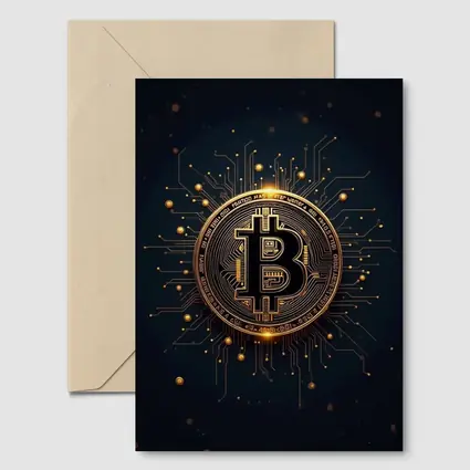 Bitcoin Gold Coin Circuit Board Dark Background