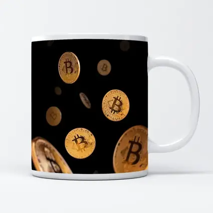 Gold Bitcoin Coins Falling Black Background