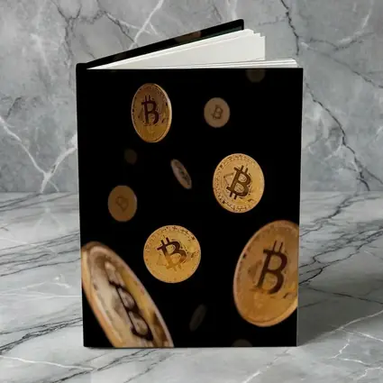 Gold Bitcoin Coins Falling Black Background