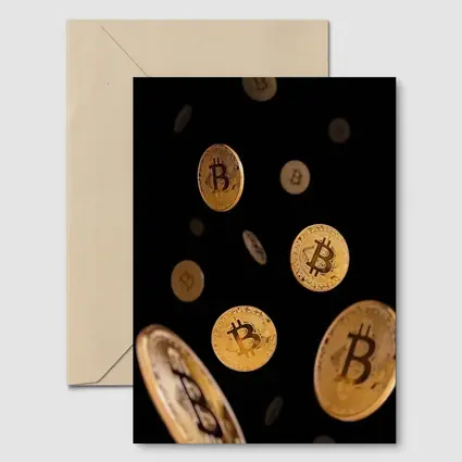 Gold Bitcoin Coins Falling Black Background