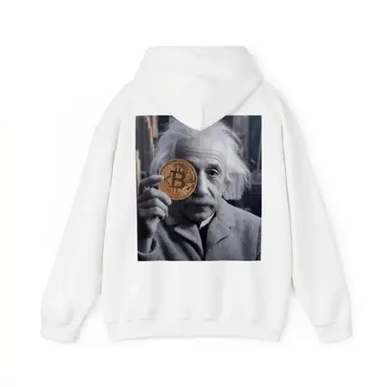 Einstein Holding Bitcoin Coin City Background