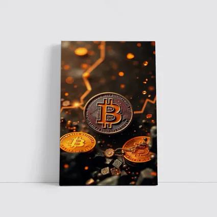 Bitcoin Gold Coins Dark Glowing Background