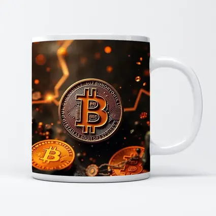 Bitcoin Gold Coins Dark Glowing Background