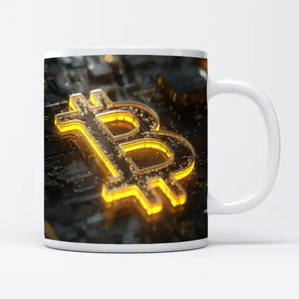 Gold Bitcoin Symbol On Dark Circuit Board
