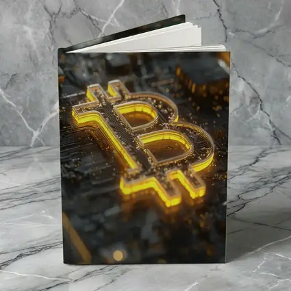 Gold Bitcoin Symbol On Dark Circuit Board