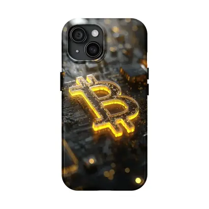 Gold Bitcoin Symbol On Dark Circuit Board