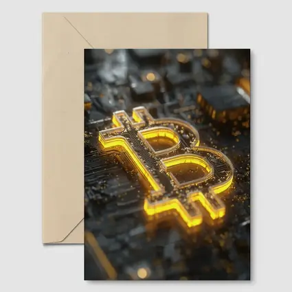 Gold Bitcoin Symbol On Dark Circuit Board
