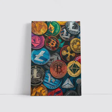 Cryptocurrency Coins Collection Colorful Digital Art
