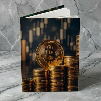 Bitcoin Gold Coins Candlestick Chart Dark Background