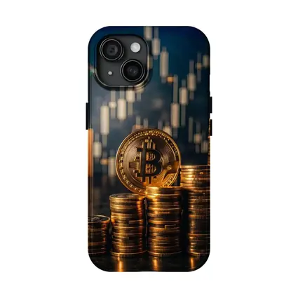 Bitcoin Gold Coins Candlestick Chart Dark Background
