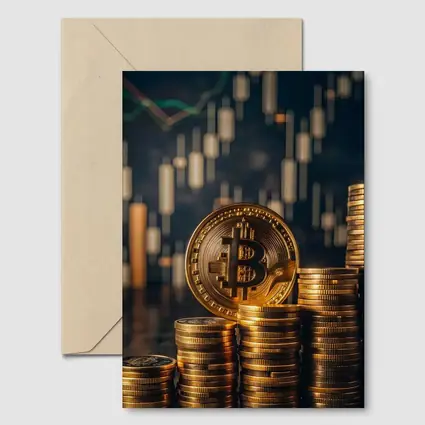 Bitcoin Gold Coins Candlestick Chart Dark Background