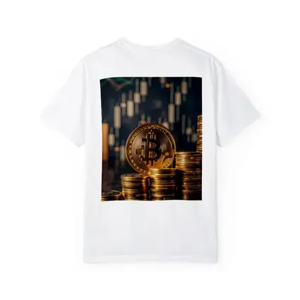 Bitcoin Gold Coins Candlestick Chart Dark Background
