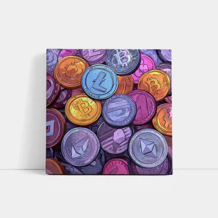 Crypto Coins Pile Comic Art Style
