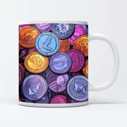 Crypto Coins Pile Comic Art Style