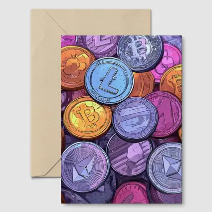 Crypto Coins Pile Comic Art Style