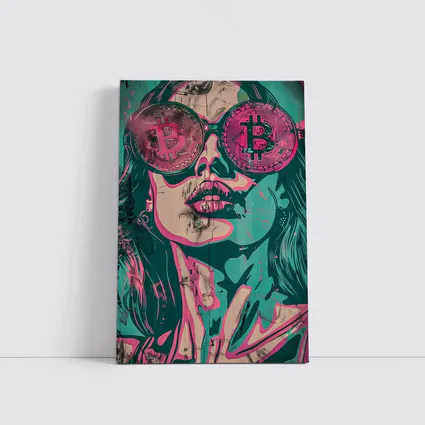 Bitcoin Woman Graffiti Pop Art Teal Pink
