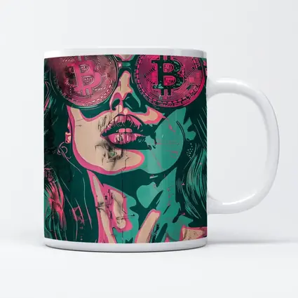 Bitcoin Woman Graffiti Pop Art Teal Pink