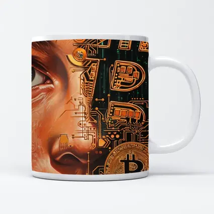 Bitcoin Cyborg Woman Circuit Board Art
