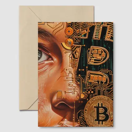 Bitcoin Cyborg Woman Circuit Board Art