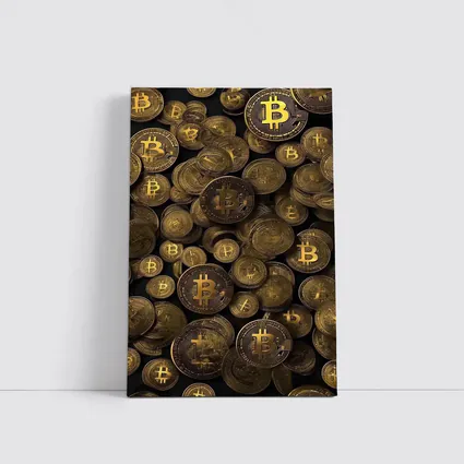 Bitcoin Gold Coins Pile Dark Background