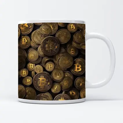 Bitcoin Gold Coins Pile Dark Background