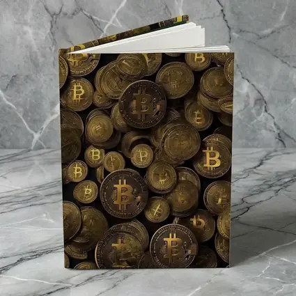 Bitcoin Gold Coins Pile Dark Background