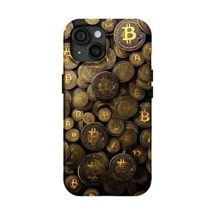 Bitcoin Gold Coins Pile Dark Background