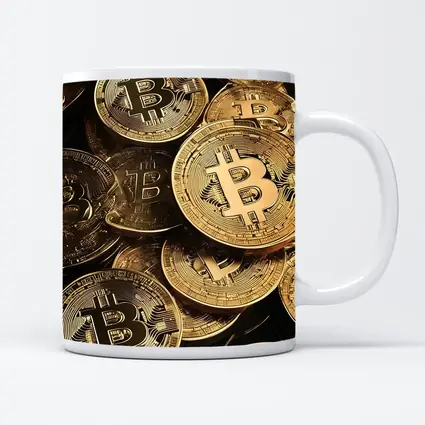 Gold Bitcoin Coins Pile Dark Background
