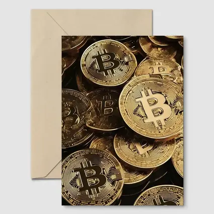 Gold Bitcoin Coins Pile Dark Background