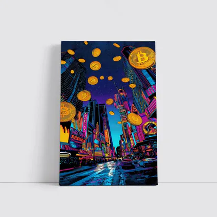 Bitcoin Rain Neon Pop Art City