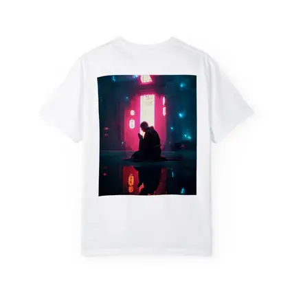 Monk Praying Neon Cyberpunk City Night